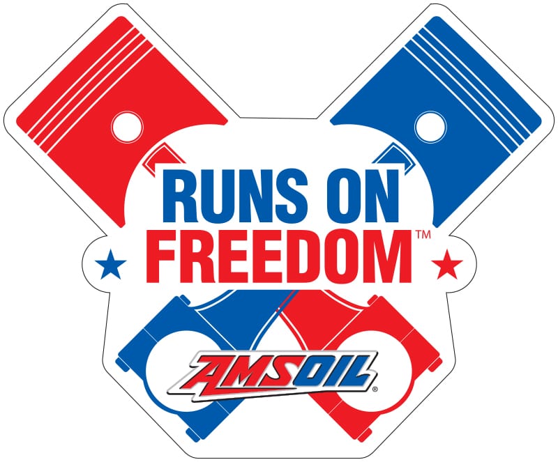 AMSOIL Runs on Freedom logo emphasizing the freedom to choose your oil.