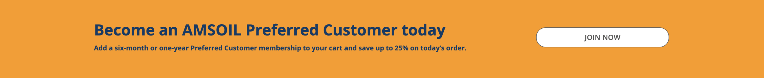 Official AMSOIL Preferred Customer Program banner with “Join Now” button, offering up to 25% savings on orders.