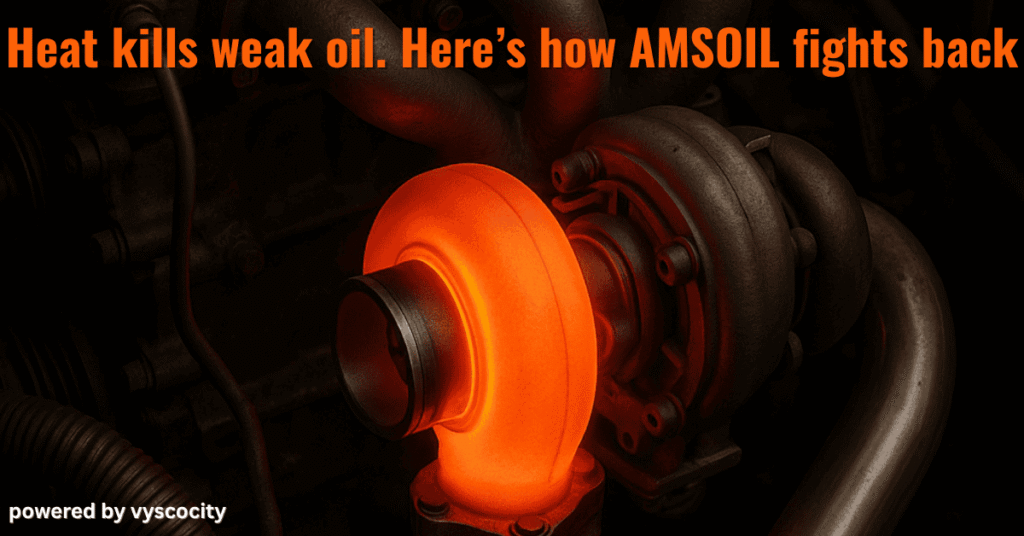 Glowing turbocharger showing extreme engine heat, illustrating how volatility causes oil to evaporate under high temperature conditions.