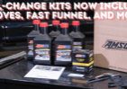 AMSOIL oil-change kit including branded packaging, nitrile gloves, Fast Funnel, Oil-Change Decal, and thank-you note from CEO Alan Amatuzio.